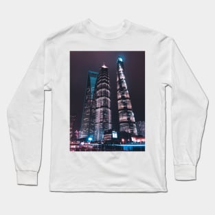 Asian Skyscrapers / Neon City Lights Long Sleeve T-Shirt